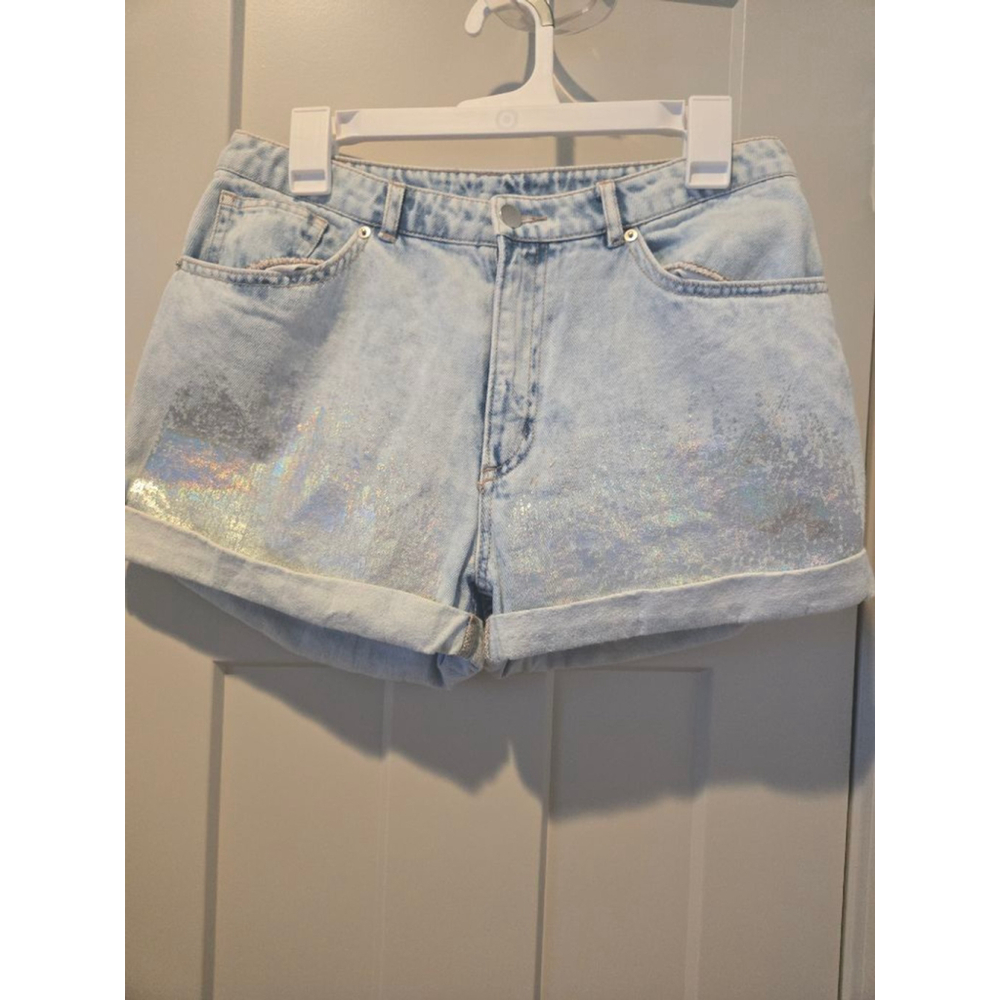 H&M shorts with metallic iridescent film on front